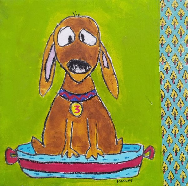Hund auf Leinwand
Mischtechnik/ 20x20 cm